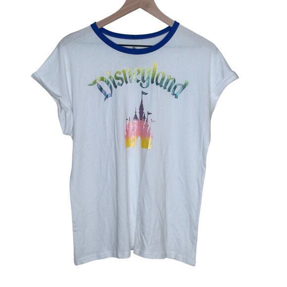 Disneyland Womans Size Large White Blue Crew Neck Short Sleeve T Shirt - Picture 2 of 9